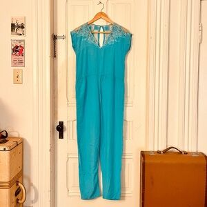 Turquoise Embroidered Jumpsuit